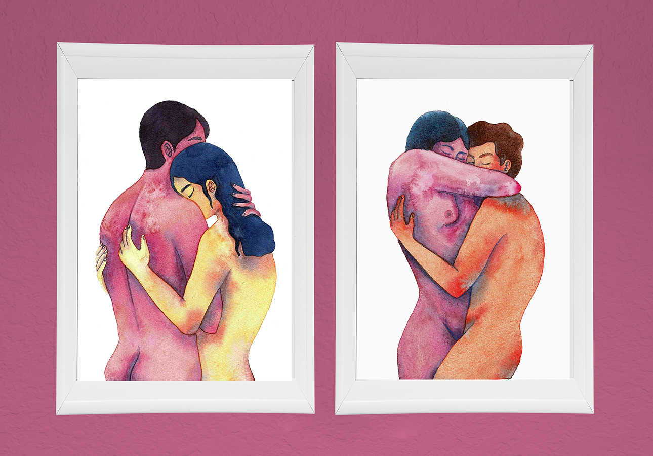 art contemporain, crayons de couleurs, corps, ombre, illustration